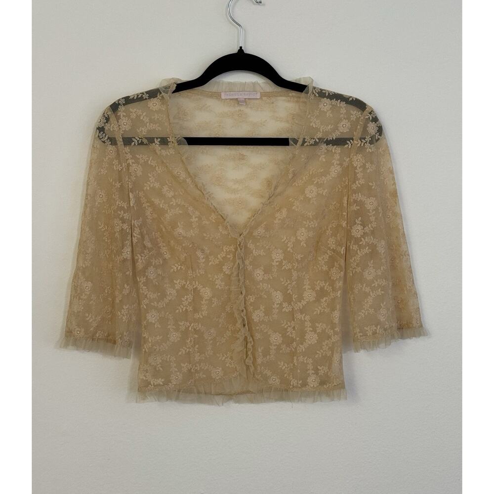 Vintage 90s Rebecca Taylor Sheer Lace Champagne Cotton Laced Floral 6 kimono